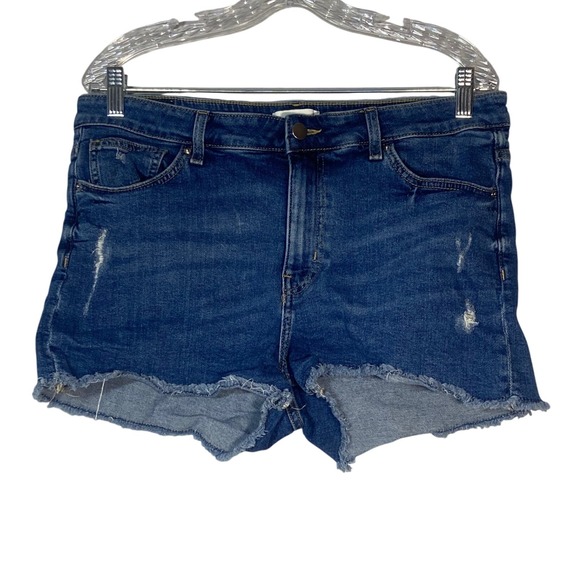 HM Leathercraft Pants - H&M Distressed Denim Shorts Womens Size 14 Blue Frayed Hem Casual